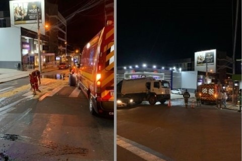 Caminhão com pane mecânica derrama óleo na pista e causa risco de acidentes em Teutônia